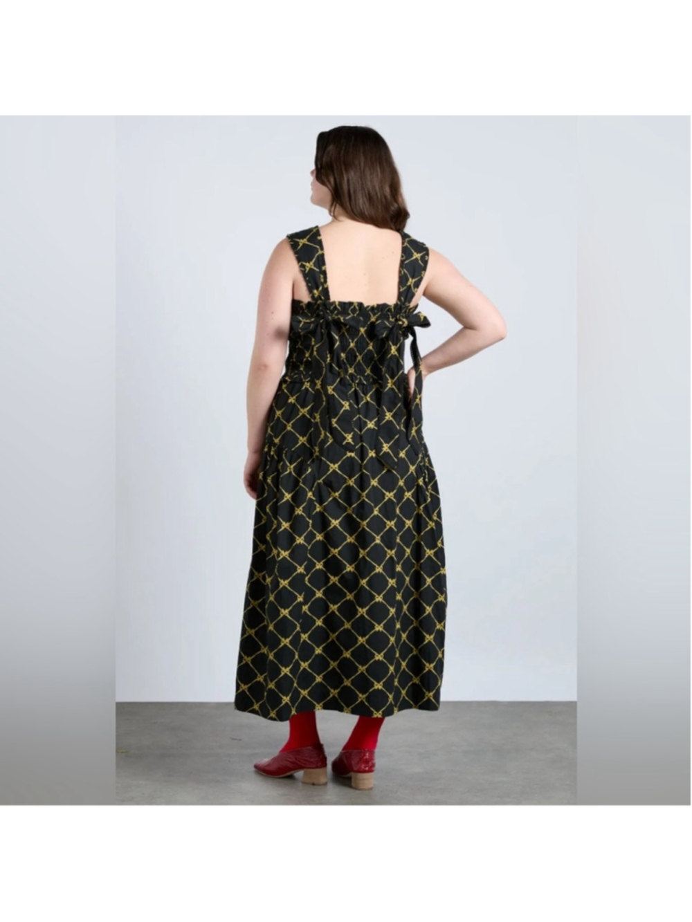 Damson Madder Tish Midi Black & Gold Patterned Midi Dress Size 6 UK 10 - Picture 3 of 8